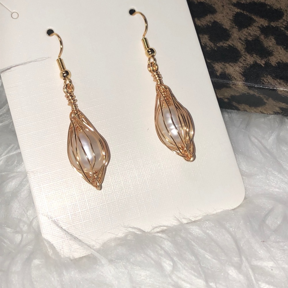 Gold wire wrapped earrings